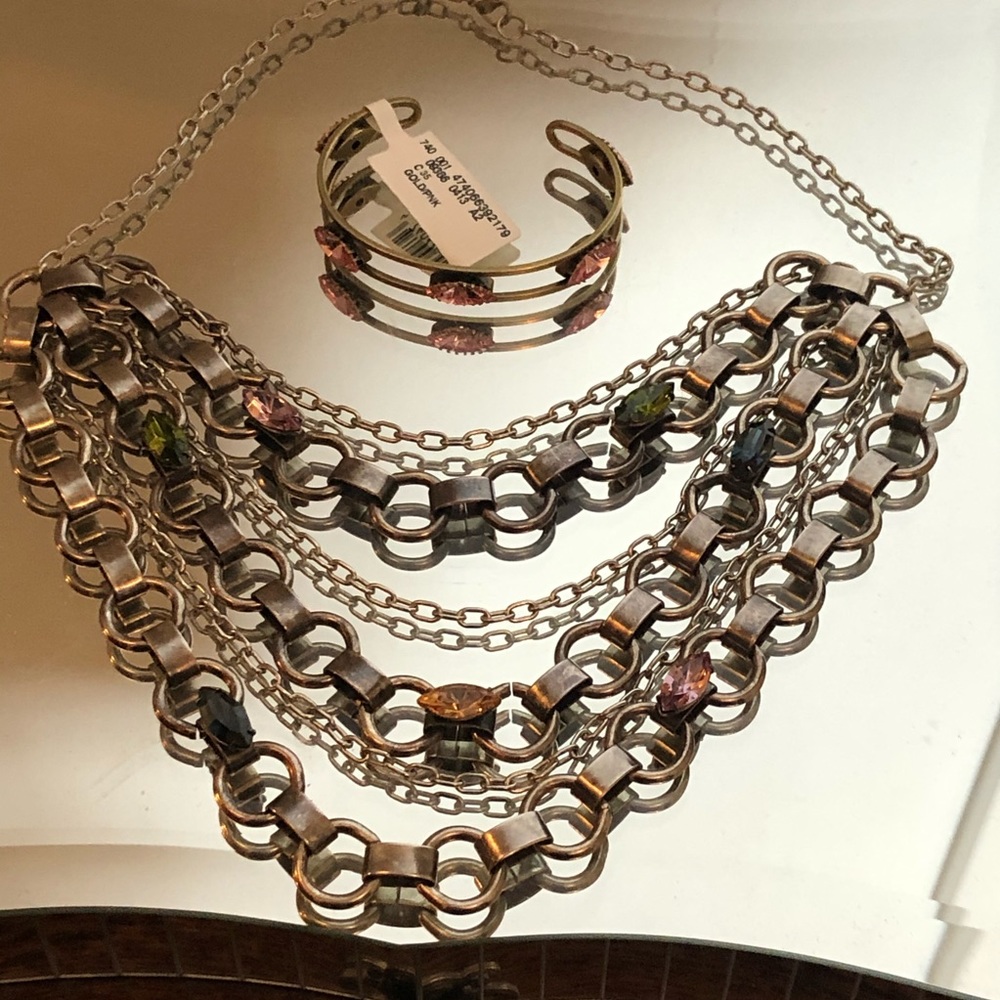 Silver Metal Multi Color Rhinestone Necklace